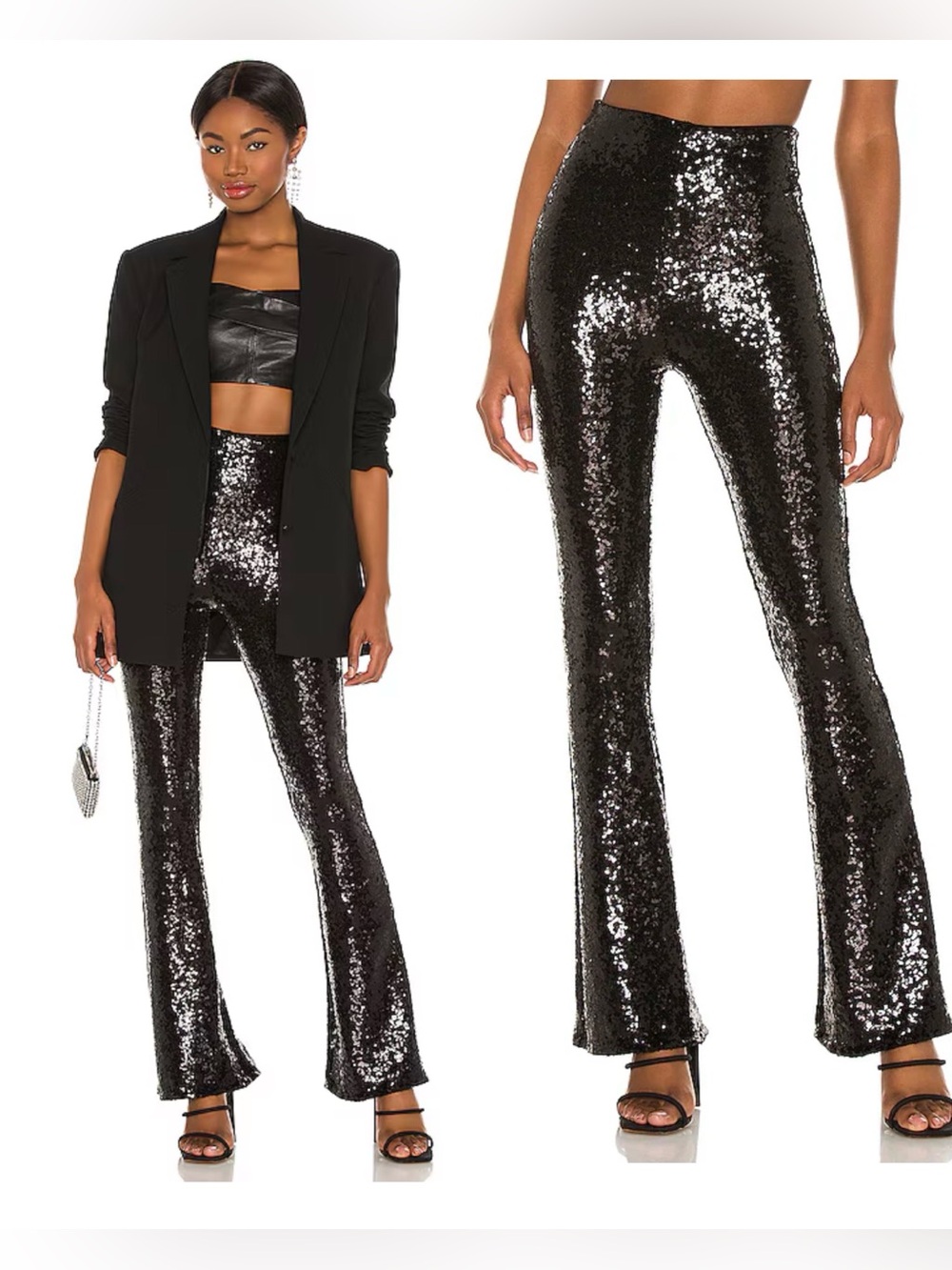 Commando Sequin Flared Leggings in Black  , Large